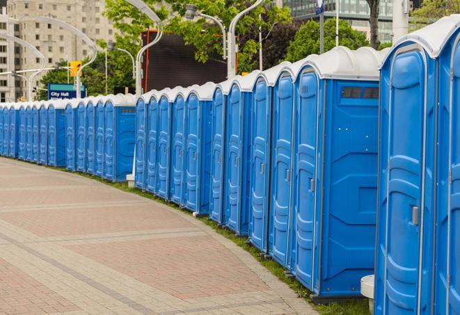 Seasonal porta potty units set up at a Cleveland, Texas venue